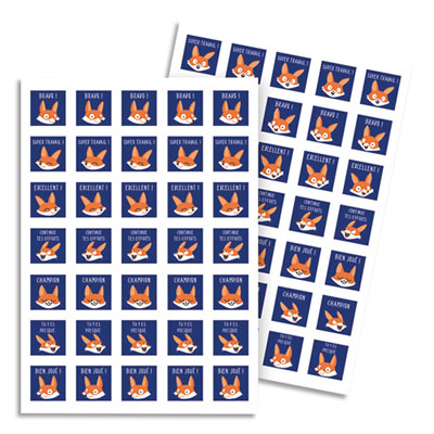  Bons points renards - sachet de 20 planches - 14,8 x 21 cm