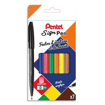 PENTEL  Sign Pen S527 Pochette de 7 stylos feutre Assortiment de 7 couleurs
