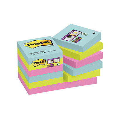  POST-IT Lot de 12 bloc-notes Super Sticky - Couleurs Miami - 47,6 x 47,6 mm