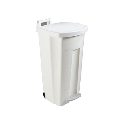 Poubelle mobile &agrave; p&eacute;dale 90L Blanc plastique basic -ROSSIGNOL