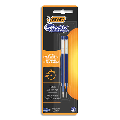 BIC Recharge pour stylo encre gel &agrave; s&eacute;chage rapide - bleu - blister de 2