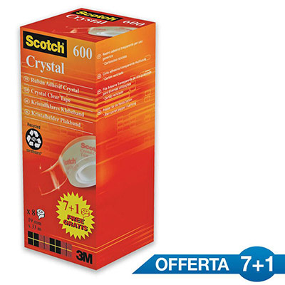 SCOTCH Tour de 8 rouleaux adh&eacute;sifs Crystal, 19mm x 33M