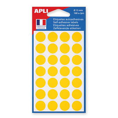 AGIPA APLI , 111844 Pastille Adh&eacute;sive 15mm Pochette de 168 JAUNE