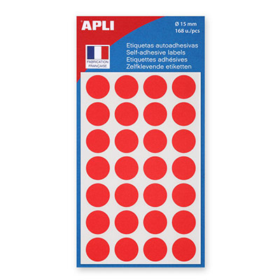 APLI  Pastilles adh&eacute;sives &Oslash; 15 mm - 111843 - Pochette de 168 - Rouge