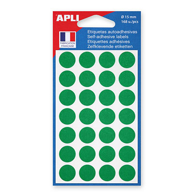 AGIPA APLI- 44891 Pastille Adh&eacute;sive 15mm Pochette Lot de 168 ,Vert