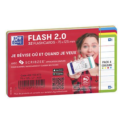 OXFORD Fiches Bristol Flash 2.0 75x125mm Lign&eacute;es Cadre Assosrties