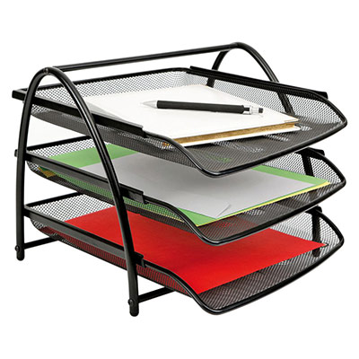 ALBA  Corbeille &agrave; courrier Meshtray en m&eacute;tal Mesh noir - Jeu de 3