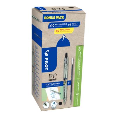 PILOT  Pack de 10 stylos bille B2P Ecoball  + 10 recharges dont 5 offertes - noir