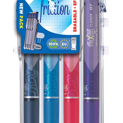 PILOT Set 4 stylos  Pen Frixion Clicker 07 Set2Go Noir Bleu Rouge et Vert