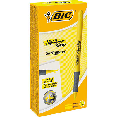 BIC Surligneur  Grip - pointe biseaut&eacute;e 3,4 mm - jaune fluorescent
