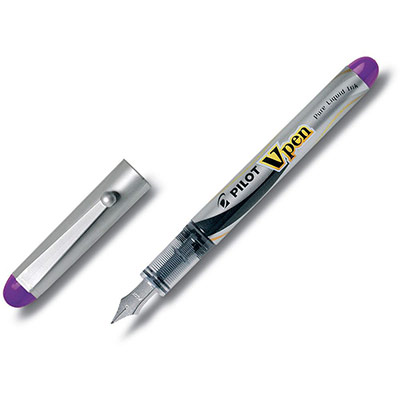 PILOT  V-Pen Silver - Stylo Plume Jetable - Violet - Plume Moyenne