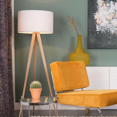 ZUIVER Lampadaire en m&eacute;tal blanc et bois 151cm Tripod - 