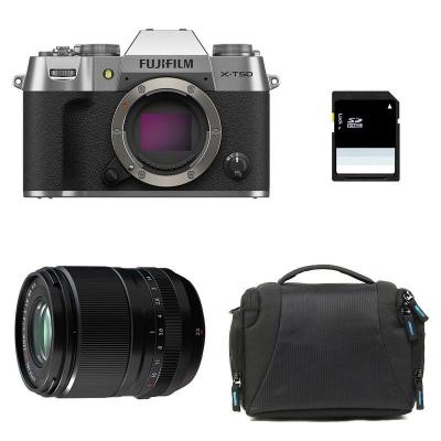 FUJIFILM  X-T50 SILVER + 23mm f/1.4 WR Garanti 3 ans + Sac + Carte SD 8 Go