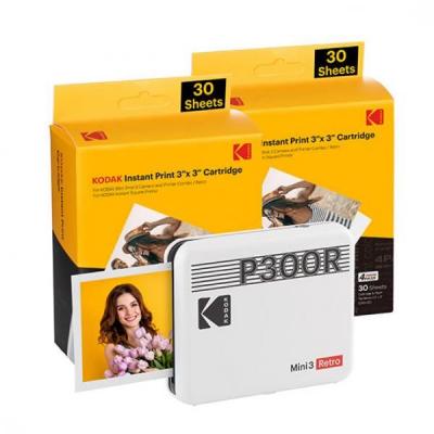 Kodak mini 3 retro P300RB60 portable instant photo printer bundle 3X3 black