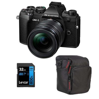OM  appareil photo hybride system -5 noir + 12-45 + sd 32go + sac