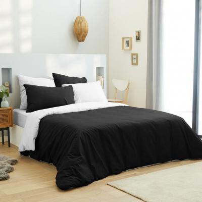 COTON PUR Pack complet 6 pi&egrave;ces Noir/Blanc housse de couette pour lit 160 x 200 cm 100% coton / 57 fils/cm&sup2;