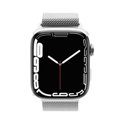 Apple Watch Series 7 (2021) GPS + Cellular 45 mm - Acier inoxydable Argent - Bracelet milanais Gris