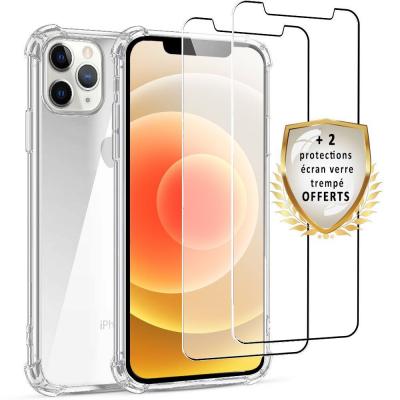 Coque iphone 12/12 pro antichoc silicone + 2 vitres en verre tremp&eacute;