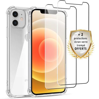 EVETANE Coque iphone 12 mini antichoc silicone + 2 vitres en verre tremp&eacute;