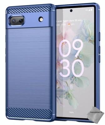 HTDMOBILES Coque Pour Google Pixel 6a 5g - Housse Etui Silicone Gel Carbone + Film Ecran - Bleu Fonce