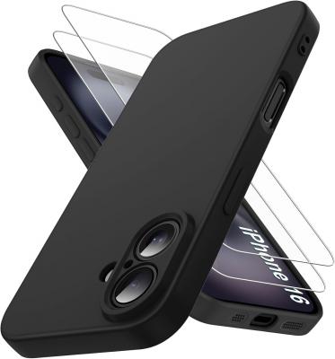 LITTLE BOUTIK Coque Pour iPhone 16 Silicone Noir + 2 Verres Trempes