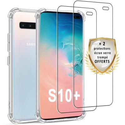 EVETANE Coque pour Samsung Galaxy S10 Plus Antichoc Silicone + 2 Vitres en verre tremp&eacute; []