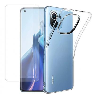 LITTLE BOUTIK Coque Silicone Transparente + Verre Trempe Pour Xiaomi Mi 11 Lite