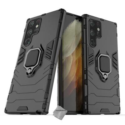 HTDMOBILES Housse etui coque rigide anti choc pour Samsung Galaxy S22 Ultra 5G + film ecran - NOIR - 