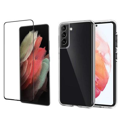 XEPTIO Pack coque transparente en TPU et vitre en verre tremp&eacute; FULL cover noir pour Samsung Galaxy S22 5G - 