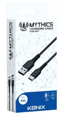 KONIX  - Mythics C&acirc;ble De Charge Usb 3m Pour Manette Ps5 / Playstation 5 - Noir