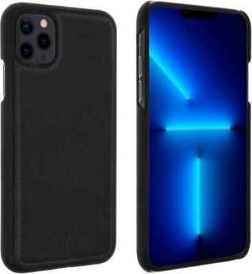 AKASHI Coque pour iPhone 13 Pro Max Rigide Cuir V&eacute;ritable Finition Surpiqu&eacute;e Noir