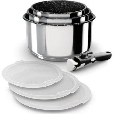 BACKEN  Set de Casseroles - Inox - 7 pi&egrave;ces - Tous feux dont induction