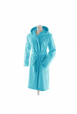 ESSIX Peignoir de bain &agrave; capuche en coton Aqua Turquoise XS 