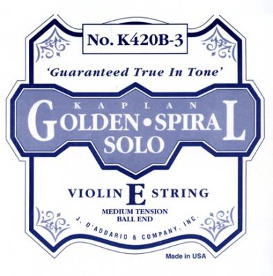 D ADDARIO AND CO K420B-3 - Corde seule (Mi) violon Golden Spiral Solo, manche 4/4, Medium