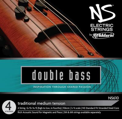 D&APOS;ADDARIO NS610 - Jeu de cordes traditionnel contrebasse NS Electric, manche 3/4, Medium
