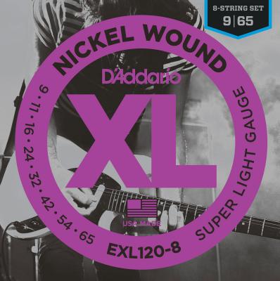DADDARIO EXL120-8 Super light 9-65- Jeu de cordes guitare &eacute;lectrique 8 cordes