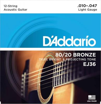 D ADDARIO AND CO EJ36 light 80/20 Bronze - Jeu de 12 cordes guitare acoustique