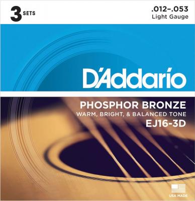 D ADDARIO AND CO DADDARIO EJ16-3D 3 Jeu de cordes pour guitare acoustique - P/bronze light - 12-53