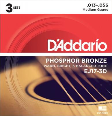 D ADDARIO AND CO EJ17-3D Medium 13-56 3 jeux - phosphore bronze - jeu guitare acoustique