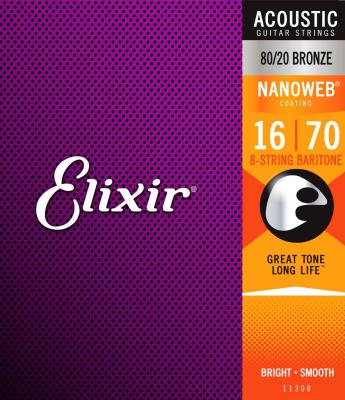 ELIXIR  11308 Nanoweb - Jeu De Cordes Guitare Bariton 8 Cordes 16-70