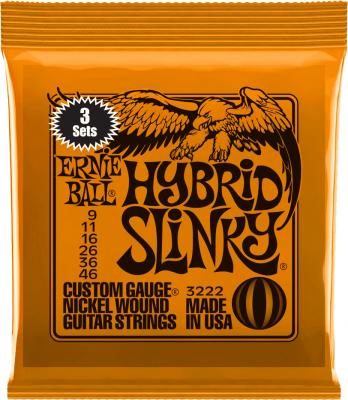 ERNIE BALL  3222 - 3 jeux de cordes guitare &eacute;lectrique - Hybrid Slinky - 9-46