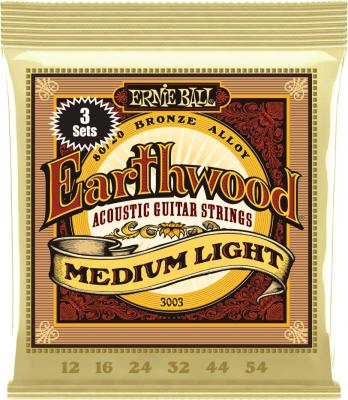 ERNIE BALL  3003 - 3 jeux de cordes acoustiques - Earthwood 80/20 Bronze - M&eacute;dium Light 12-54