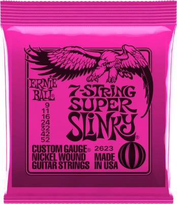 ERNIE BALL  Super Slinky Cordes fil&eacute;es en nickel pour guitare &eacute;lectrique &agrave; 7 cordes, calibre 9-52