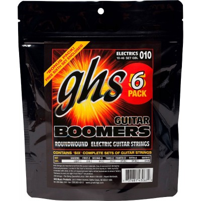 GHS  GBL-5 Jeu de 6 cordes pour guitare Light Boomers 10 - 46 (paquet de 6)