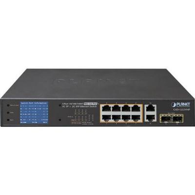 PLANET  GSD-1222VHP SWITCH LCD 10P GIGABIT 8 PoE+ 120W & 2 SFP