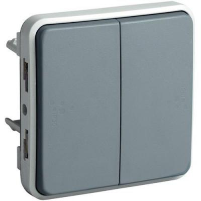 LEGRAND Double va et vient Plexo IP55 - Composable saillie ou encastr&eacute; - Gris