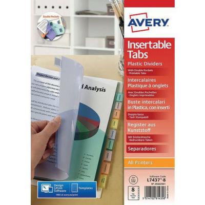  Intercalaire pochette neutre multicolore A4 plastique 8 onglets - 1 jeu - Multicolore - Avery