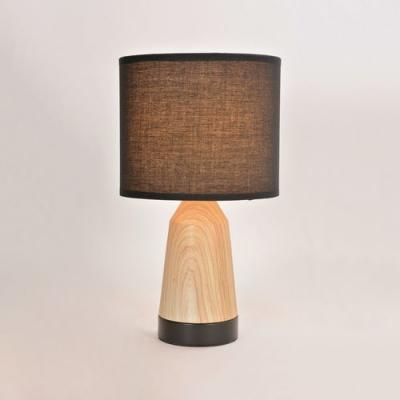 COREP Lampe Touch M&eacute;tal Effet Bois. Abat-jour Cylindre Coton Naturel/blanc