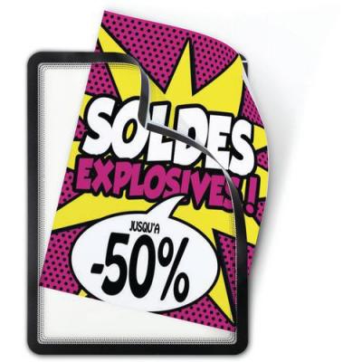 Tarifold pochettes-cadre magneto a4 noir dos adh&eacute;sif repositionnable &agrave; volont&eacute; par 2 194957