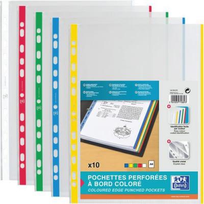 OXFORD Elba Pochettes Perfor&eacute;es A4 Avec Bande Color&eacute;e, Pp, 0,09 Mm